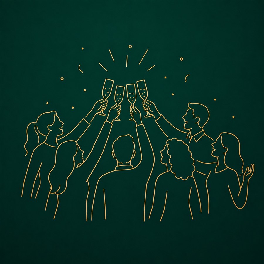 Ilustração de um grupo brindando junto