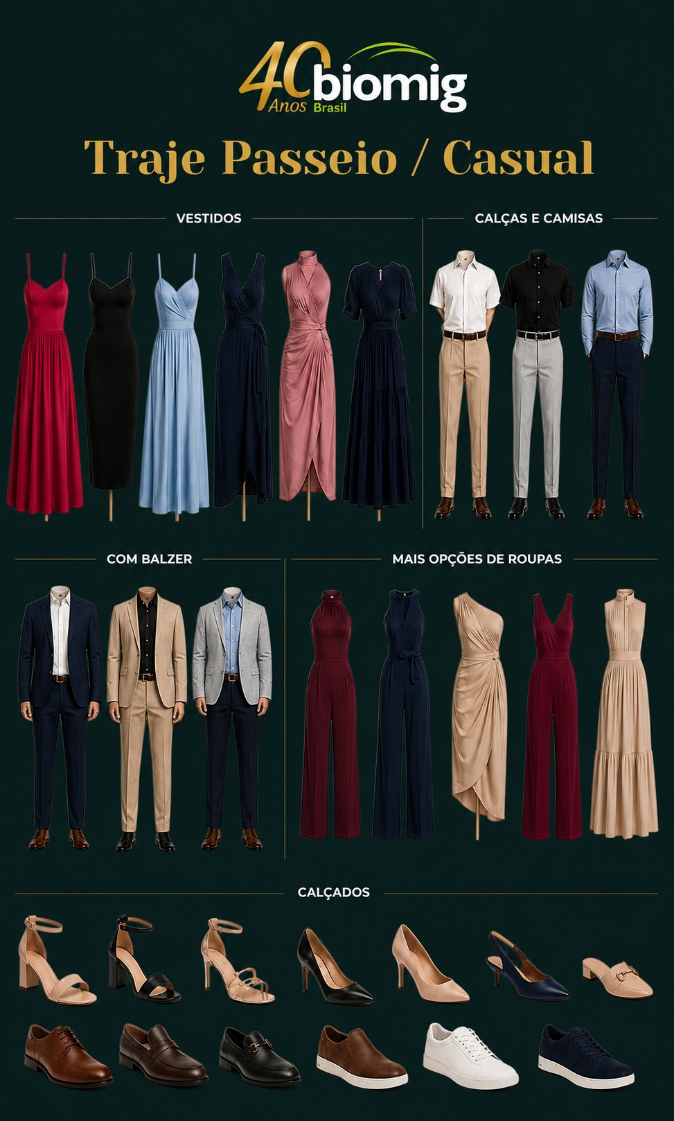 Referências de traje passeio / casual chic: vestidos, calças e camisas, blazer e calçados